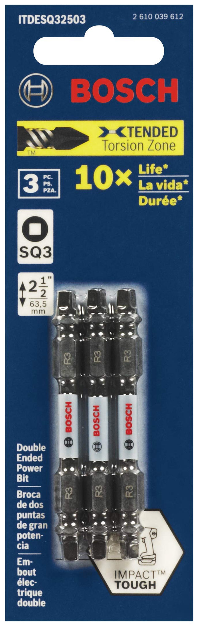 BOSCH ITDESQ32503 Puntas de impacto doble punta cuadradas #3 de 2.5 in. (3 piezas)