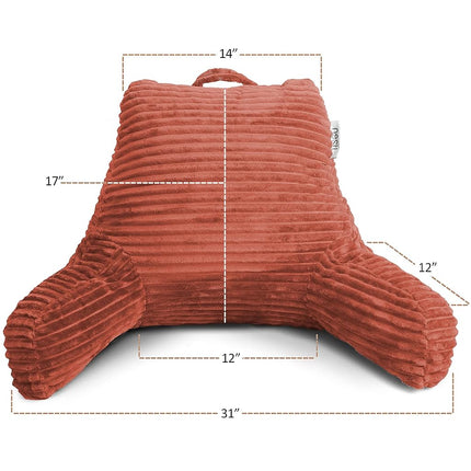 Clara Clark Reading Pillow for Bed Adult –Back Pillow for Sitting in Bed, Standard Plush Bed Pillows for Sitting Up in Bed, Shredded Foam Bed Chair Pillow with Arms and Pockets, Misty Bed Rest Pillow