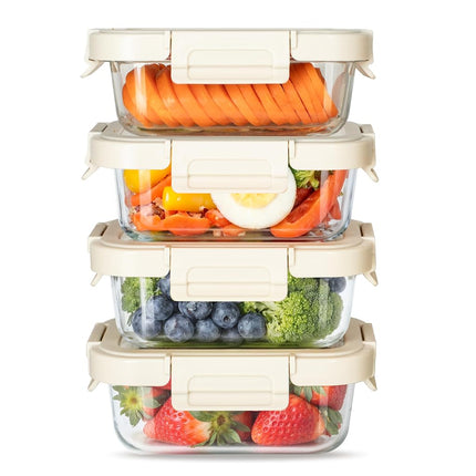 Miibox Food Meal Prep Containers with Exclusive Glass Lids, Glass Storage Containers with Lids, BPA-Free, Glass Lunch Boxes for Lunch, Pantry Organizers and Storage, Freezer to Oven Safe, Leak Proof
