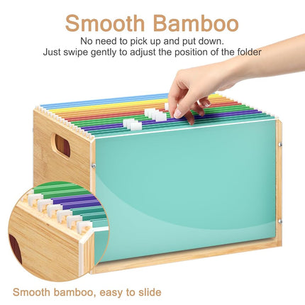 Sbanmao Letter/Legal Bamboo Acrylic File Box Organizer, Hanging File Folder Storage Boxes, Decorative Document Crate Transparent Filing Bin with Handle for Home Office Desk
