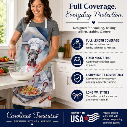 Caroline's Treasures American Hairless Terrier The Chef Apron Cooking Kitchen Server Baking Crafts Gardening for Adult Women Men, Unisex, Large, Multicolor