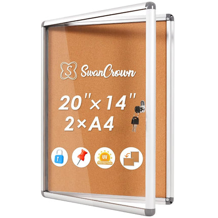 SWANCROWN Cork Board 50 x 36 cm Lockable Notice Bo