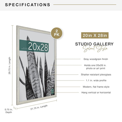 MCS Industries 63810 20x28 Inch 2-Pack, Gray Woodgrain Studio Gallery Frame, 20x28, 2 Count