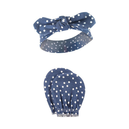 Hudson Baby Baby Girls' Cotton Headband and Scratch Mitten Set, Feathers, 0-6 Months