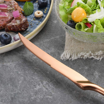 Lemeya 6 Pieces Steak Knife Set of 6, Standing Steak Knives,Mirror Polished,Dishwasher Safe (Rose Gold)