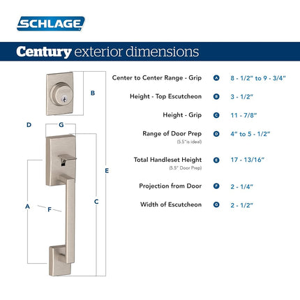 SCHLAGE F60CEN622LATCEN Century Front Entry Handleset with Latitude Lever Deadbolt Keyed 1 Side, Matte Black