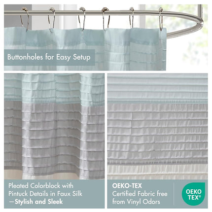 Madison Park Amherst Rideau de douche de salle de bain en fausse soie à rayures, rideaux de bain modernes en microfibre, 72x72 pouces, Aqua