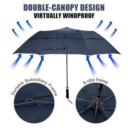 G4Free 62inch Portable Golf Umbrella Automatic Open Large Oversize Vented Double Canopy Windproof Waterproof Sport Umbrellas(Blue/Navy)