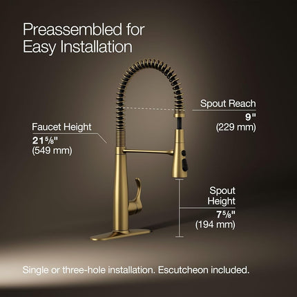 Kohler 22033-2MB Simplice Kitchen Sink Faucet, Vibrant Brushed Moderne Brass