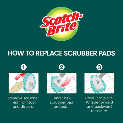 Scotch-Brite Kit de cepillo extensible para bañeras y azulejos, incluye 1 mango y 3 almohadillas de limpieza que no rayan
