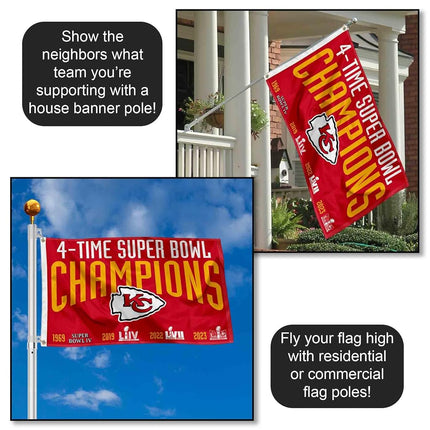 Drapeau des Chiefs de Kansas City, 4 fois champions du Super Bowl, pour extérieur et intérieur, bannière de 3x5 pieds