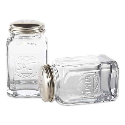 RSVP International Jumbo Retro Glass Salt & Pepper, Screw On Stainless Steel Lid, Each Shaker Holds 8 Ounces, 2.25x2.25x4.3, Clear