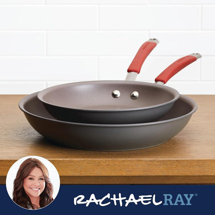 Rachael Ray 87633 Cucina Hard Anodized Nonstick Frying Pan Set/Fry Pan Set/Hard Anodized Skillet Set - 9.25 Inch and 11.5 Inch, Gray