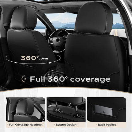 Coverado Seat Covers, Car Seat Covers Front Seats, Leather Seat Covers for Cars, Car Seat Protector Waterproof, Black Car Seat Cushion, Front Carseat Cover Universal Fit for Most Cars White