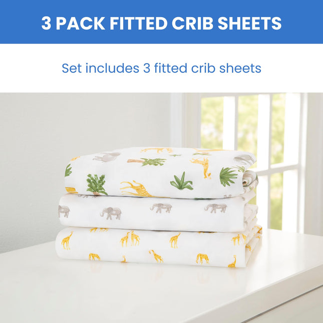 Delta Children Drap-housse de berceau pour filles et garçons – Drap-housse pour berceaux et matelas pour tout-petits – 71,1 x 132,1 cm (lot de 3), Safari Friends