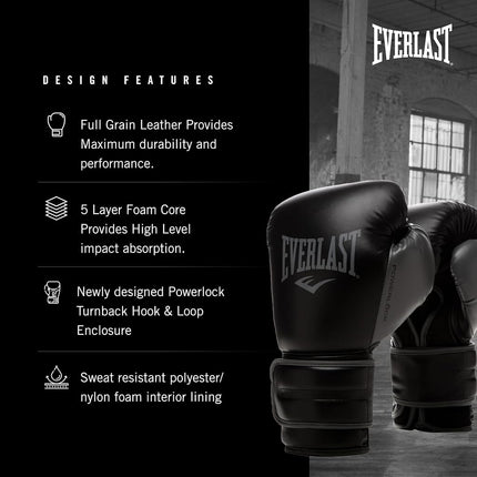 Everlast Powerlock 2R 12oz Boxing Gloves (Black), Muay Thai, Men, Women
