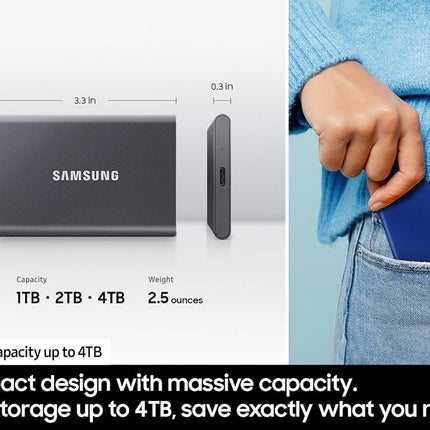 Samsung T7 Portable SSD 2TB - Up to 1050MB/s - USB 3.2 External Solid State Drive, Blue (MU-PC2T0H/AM)