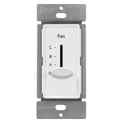 (Interrupteur de ventilateur) - ENERLITES Commande de ventilateur de plafond mural 3 vitesses, Interrupteur à glissière, 120 V CA, 2,5 A, Unipolaire, Fil neutre requis, 17000-F3-W-F, Blanc