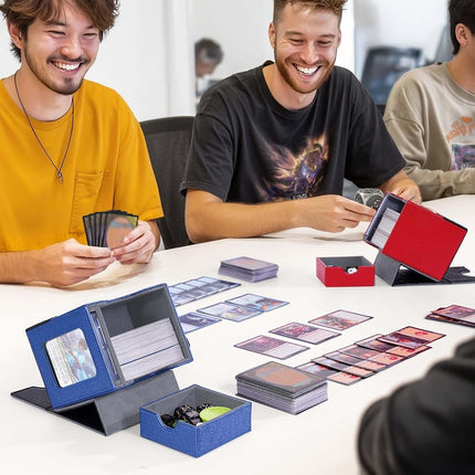 Kabinka Commander Deck Box for MTG with Metal Emblem, Card Deck Box with Dice Tray, Holds 100 Double-Sleeved Cards for TCG/PTCG, Cards Storage Case with 35PT Magnetic Card Holder (Black& Blue, Lotus)