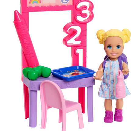 Barbie Careers Teacher Playset with Fashion Doll Wearing Removable Dress, Toddler Small Doll, Classroom Board & Accessories, JMK17