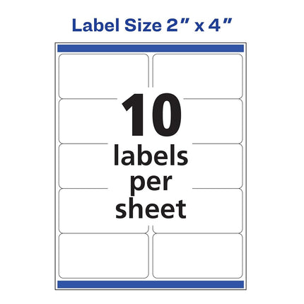 Avery Rectangle Labels with Sure Feed, 2" x 4", 250 Glossy White Labels (36467)