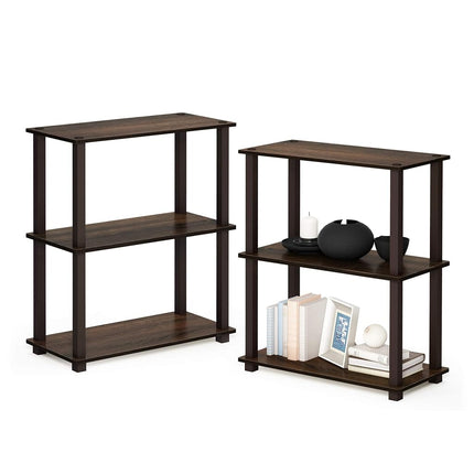 Furinno TURN-S-TUBE Storage Shelves Set of 2, 3-Tier Book Shelf, Corner Shelf, Toolless Open Shelves, Square Tubes, for Organization and Storage, Living Room, Garage, Home Office, Walnut
