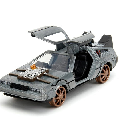 Back to The Future Part III 1:32 Time Machine Rail Wheels Die-Cast Car, Toys for Kids and Adults, Silver