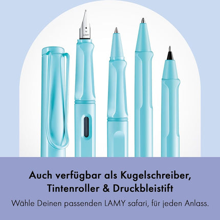LAMY safari aquasky - Fountain Pen with ergonomic grip & polished steel nib in size M - ideal for any Writing & Calligraphy - including LAMY T 10 blue cartridge - Right-Handed
