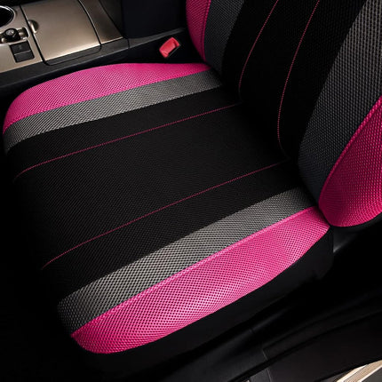 Flying Banner car seat Covers Full Set All Air Mesh Breathable Man Lady Airbag Compatible Rear Bench Split 40/60 50/50 60/40 Truck Pick Up (Full Set - Low Back, Black Gray Pink)