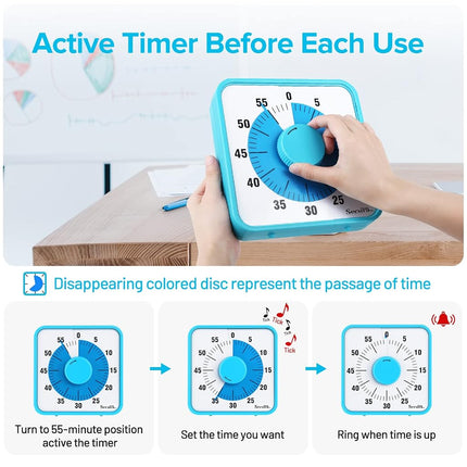 Secura Home 60-Minute Visual Timer, 7.5 Inch Oversize Countdown Timer Clock for Kids and Adults, Durable Mechanical Time Management Tool with Magnetic Backing （Sky Blue）