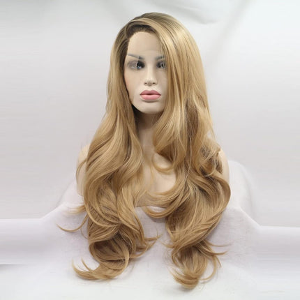Xiweiya Long Natural Wave Ombre Brown Blonde Synthetic Lace Front Wigs Side Part Heat Resistant Fiber Hair Wigs For Women Replacement Everyday Wigs