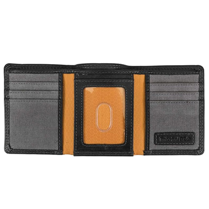 Timberland PRO mens Leather Rfid Trifold With Id Window Wallet, Black/Brandy, One Size UK