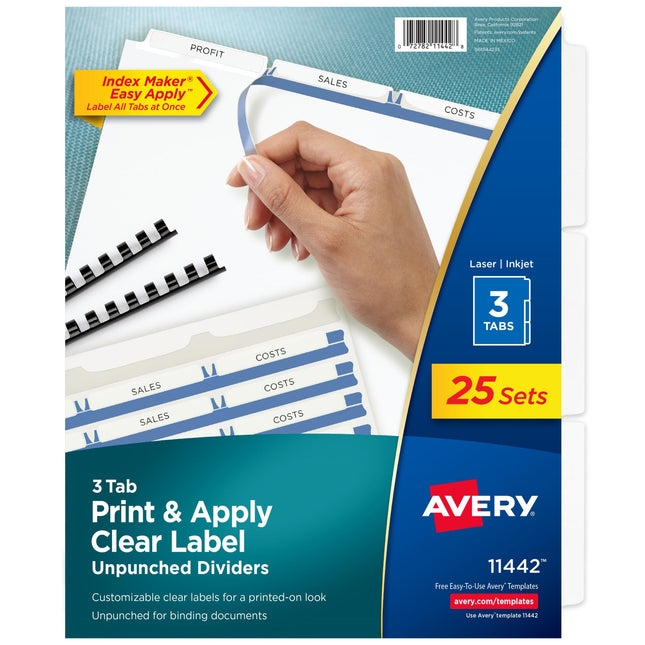Avery 3-Tab Unpunched Binder Dividers, Easy Print 