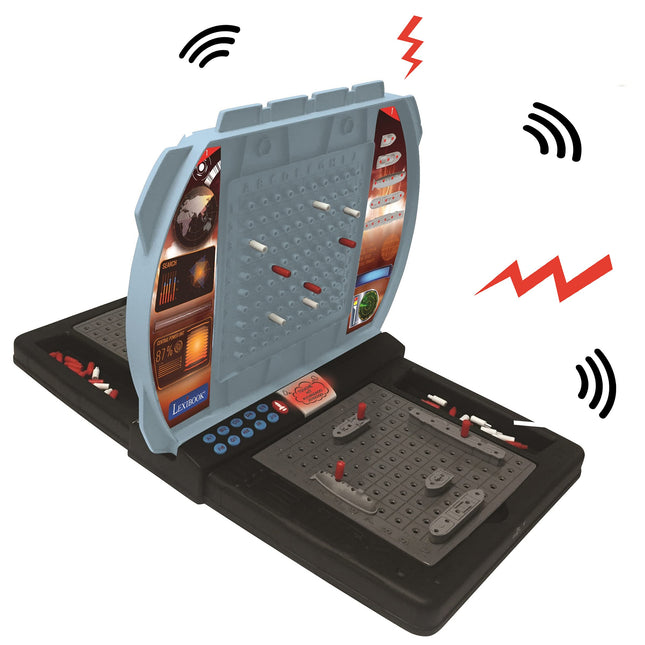 Lexibook Talking Sea Battle (French, English, Spanish, Portuguese), Electronic Board Game 1 or 2 Players, Interactive, Light and Sound Effects, Strategy, Battery Operated, Grey / Black, GT2800US