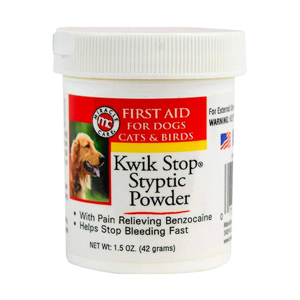 Miracle Care Kwik Stop Styptic Powder for Dogs, Cats, and Birds, 1.5 Ounce