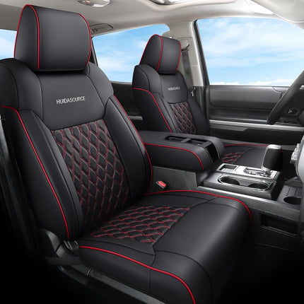 Huidasource Dodge Ram Seat Covers Full Set, Full Coverage Waterproof Leather Pickup Truck Seat Cushion Protector Fit for 2009-2018 1500, 2010-2023 2500/3500 Crew Mega Cab(Full Set/Black&Red)