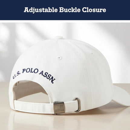 U.S. Polo Assn. Polo Pony Logo Baseball Hat, 100% Cotton, Adjustable Cap, White