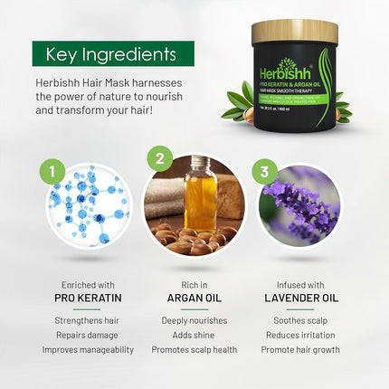 Herbishh Moroccan Argan Keratin Hair Mask for Dry Damaged Hair 800 ml