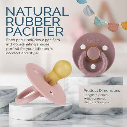 Chupetes de caucho natural Itzy Ritzy, juego de 2 - Chupetes de caucho natural para recién nacidos con tetina en forma de cereza y orificios de ventilación grandes para mayor seguridad; Juego de 2 en Blossom y Rosewood, edades de 0 a 6 meses