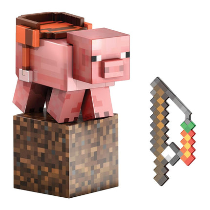 Minecraft Diamond Level Pig Action Figure with 4 Accessories, 5.5-in Collector Scale & Pixelated Design, HTM04
