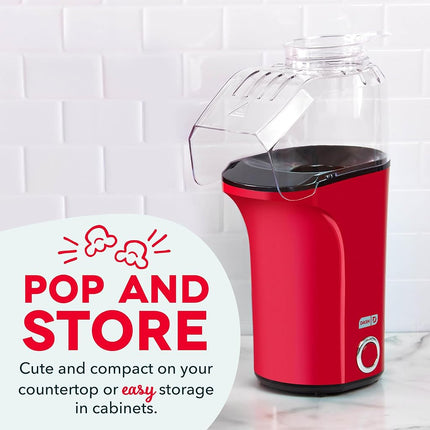 DASH Hot Air Popcorn Popper Maker with Measuring Cup to Portion Popping Corn Kernels + Melt Butter, 16 Cups - Red