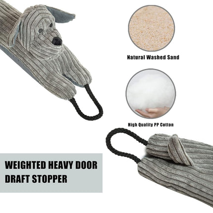Marwood Under Door Draft Stopper Decorative Wind Stopper 36 inch for Door & Window, Weighted Animal Air Draft Stopper Snake Noise Blocker for Bottom of Door with Hanging Loops - Grey Dog