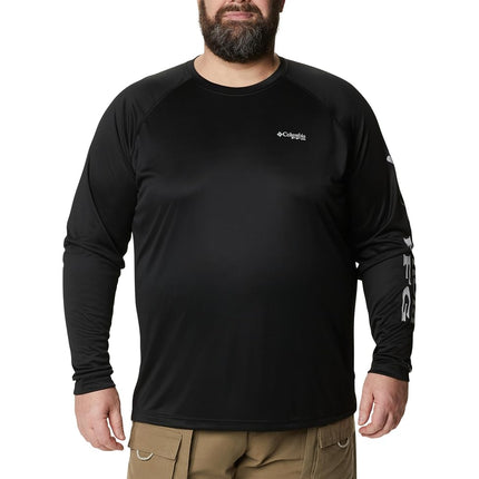 Columbia Men's Terminal Tackle Long Sleeve Shirt, Black/Cool Grey Logo, XL Tall