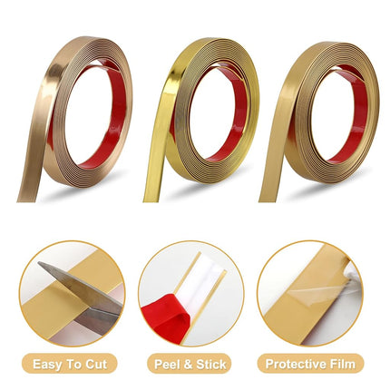 Soengsau Matte Gold Finish Molding Trim, 196.8" L x 0.8" W Peel and Stick Decoration Strip for Ceiling, Wall, Tile Edge, Furniture Cabinet, Mirror