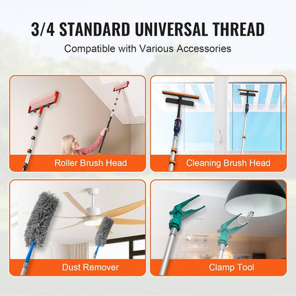 VEVOR Telescoping Extension Pole, 6-24 FT Multi-Purpose Extension Pole, Sturdy Aluminum Alloy Paint Extendable Pole with Flip-Lock Design, Telescopic Pole for Painting, Dusting and Cleaning