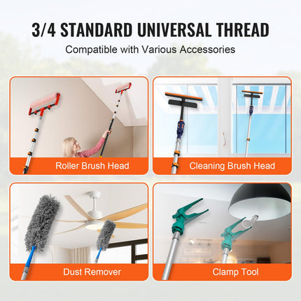 VEVOR Telescoping Extension Pole, 6-24 FT Multi-Purpose Extension Pole, Sturdy Aluminum Alloy Paint Extendable Pole with Flip-Lock Design, Telescopic Pole for Painting, Dusting and Cleaning