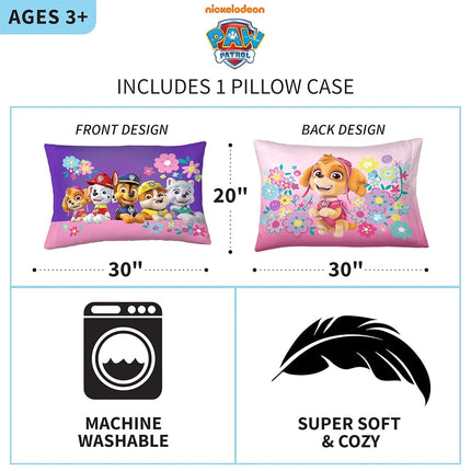 Funda de almohada reversible de microfibra supersuave para niños de Franco, 50,8 cm x 76,2 cm, La Patrulla Canina Niñas