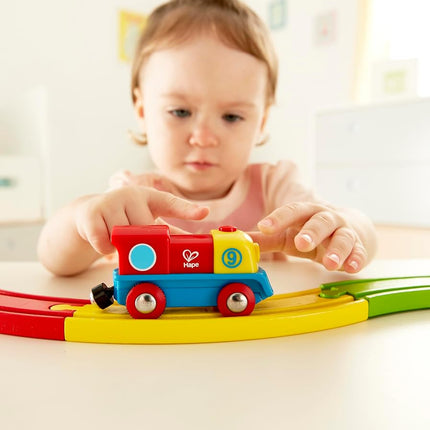 Hape Brave Little Engine | Button-Operated Multi-Coloured Train, Exceptional Battery-Powered Train, Red, Yellow + Blue Finish