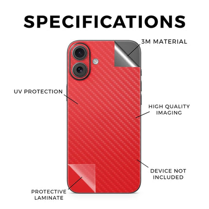 Piel de fibra de carbono para teléfono compatible con Apple iPhone 16 Plus - Rojo sólido - Adhesivo protector de vinilo 3M de primera calidad - Fácil de aplicar | Fabricado en EE. UU. por MightySkins