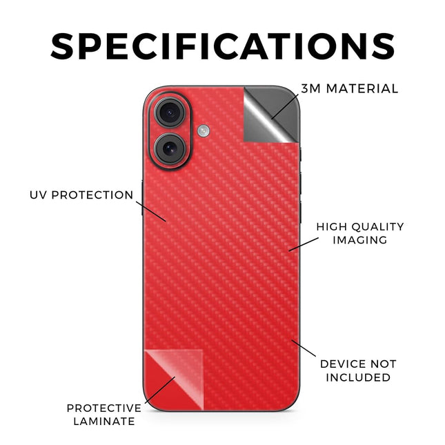 Carbon Fiber Phone Skin Compatible with Apple iPhone 16 Plus - Solid Red - Premium 3M Vinyl Protective Wrap Decal Cover - Easy to Apply | Crafted in The USA by MightySkins